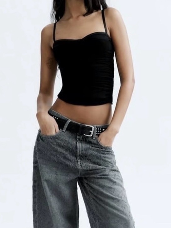 Zara Tops - Mesh Corset Ruched Top — Black